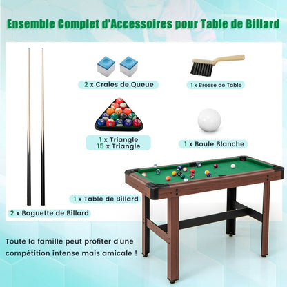 Table De Billard De 122 Cm En Bois Avec Jeu Complet De Boules 2 Queues De Billard 2 Craies Triangle Brosse Table Compacte Bleu/Vert