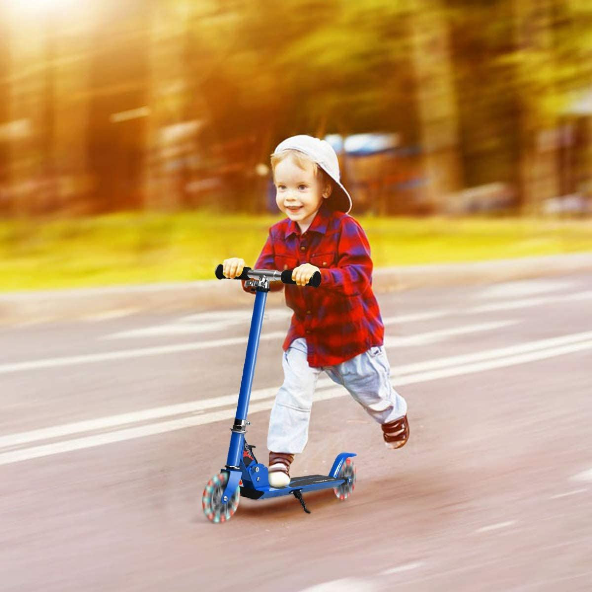 Trottinette Enfant 2 Roues Patinette Enfant Pliable Scooter Enfant Kick Avec LED Lumière Hauteur Réglable Bleu/Bleu Foncé/Rose/Rouge/Violet/Jaune