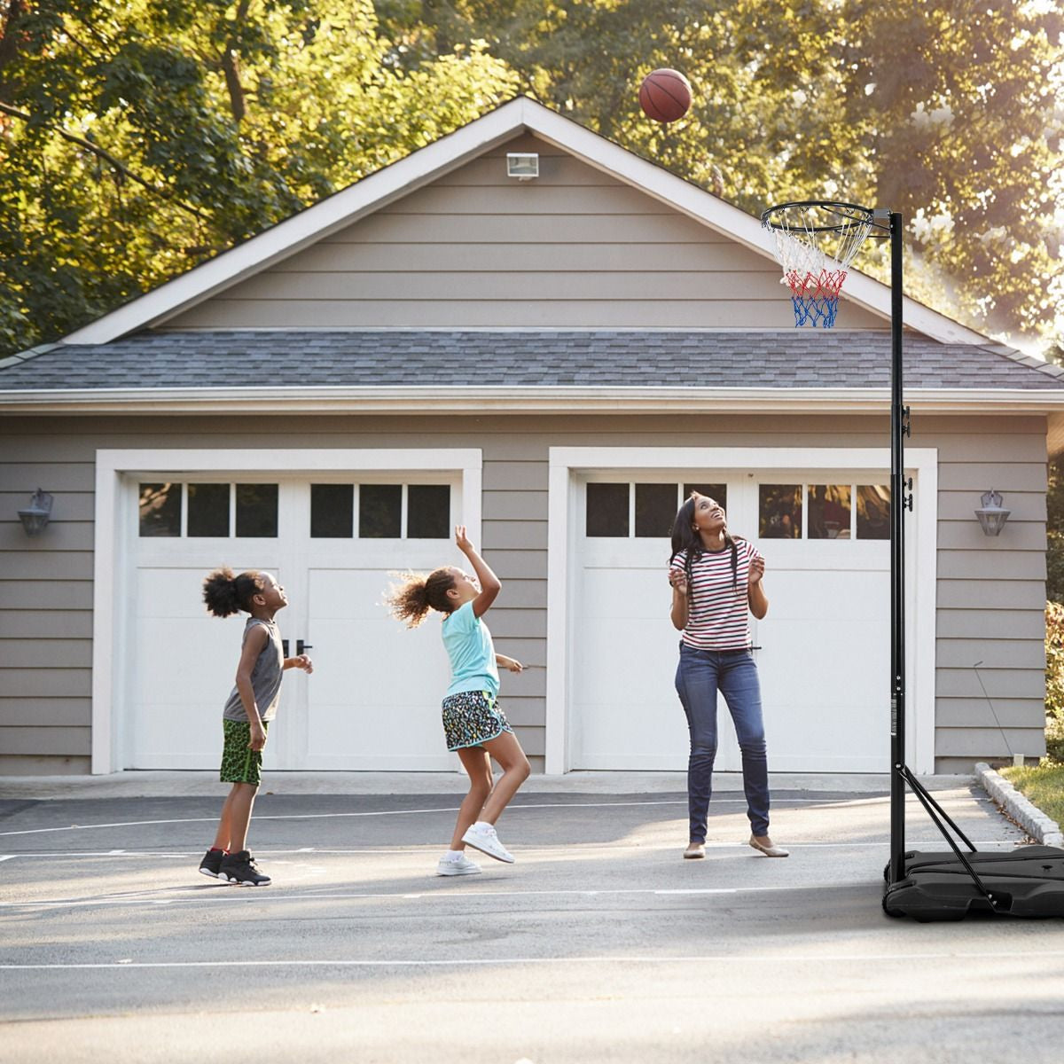Panier De Basket-Ball Hauteur 260-305Cm Support De Basketball Mobile Avec Base Rechargeable 2 Roues Jante Résistants Aux Intempéries